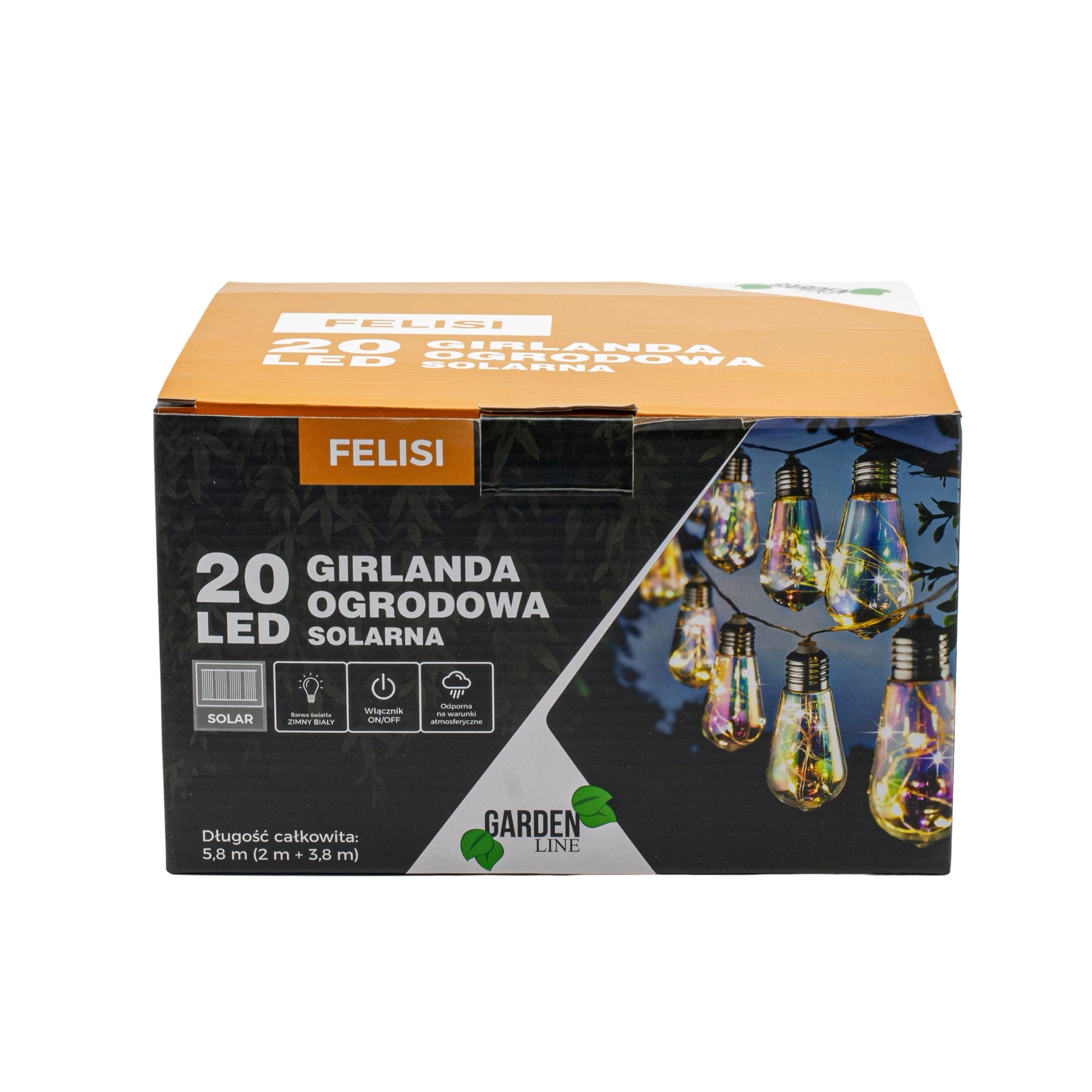 Ghirlanda luminoasa, LED, model Felisi, 20 becuri, 580cm, incarcare solara, lumina alb multicolor