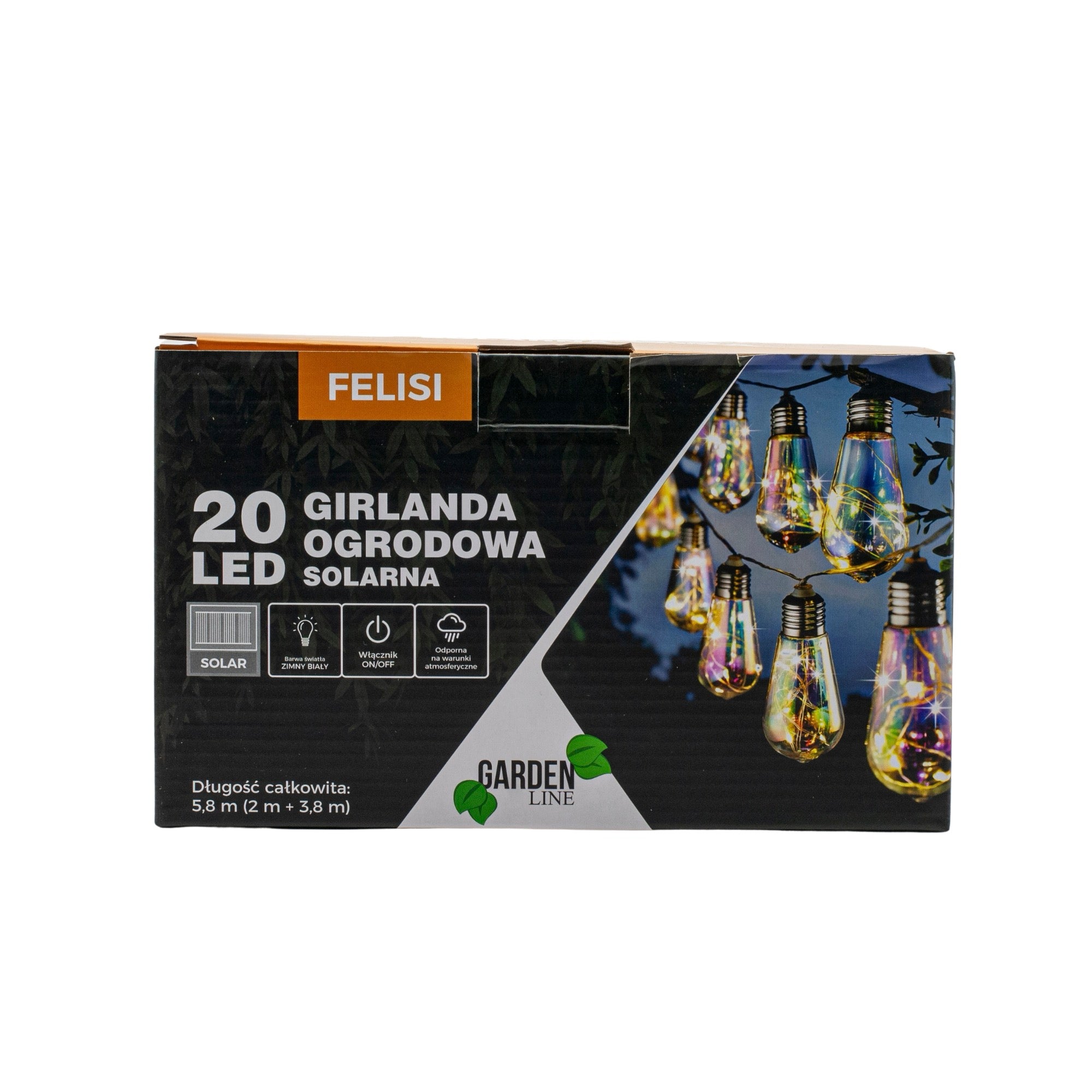 Ghirlanda luminoasa, LED, model Felisi, 20 becuri, 580cm, incarcare solara, lumina alb multicolor