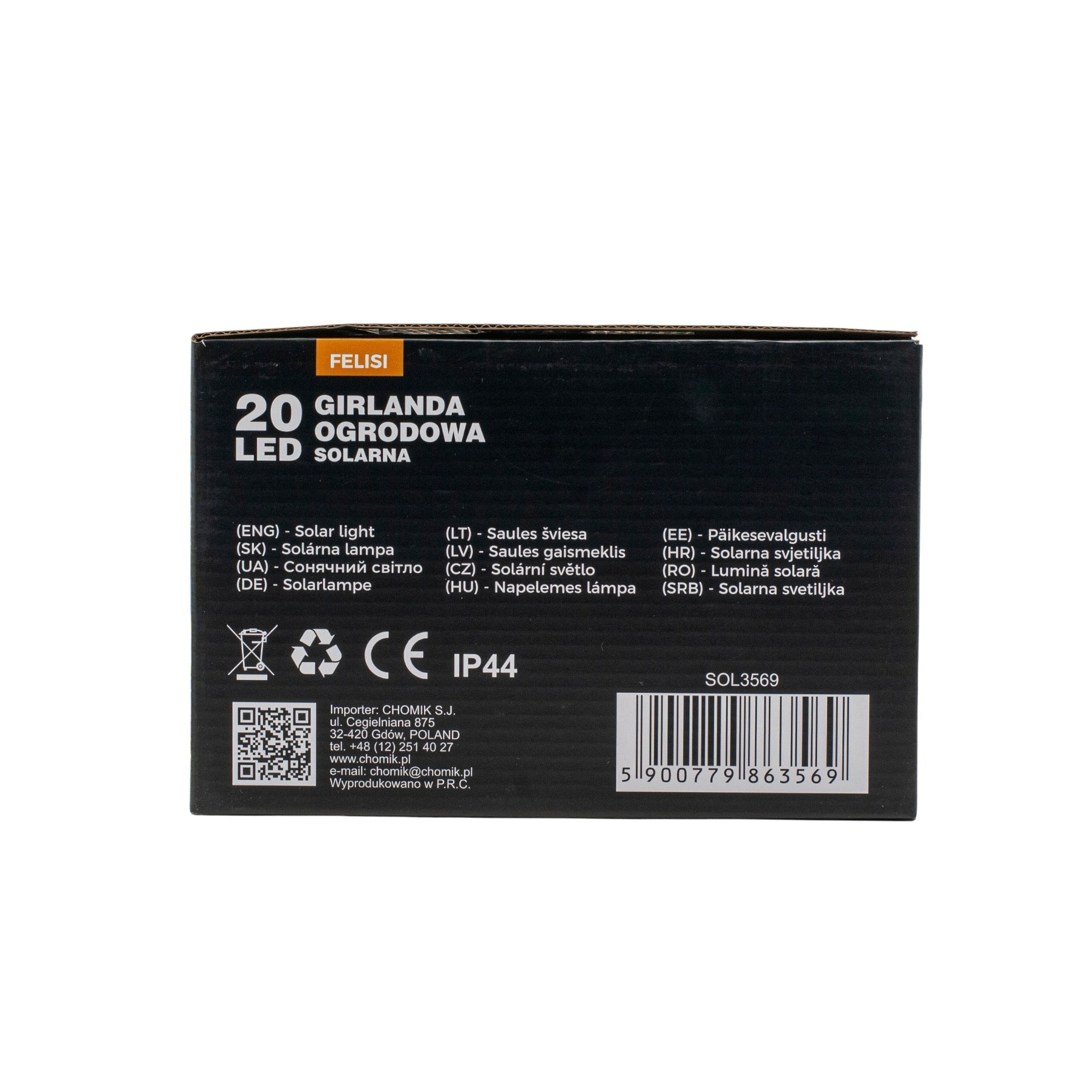 Ghirlanda luminoasa, LED, model Felisi, 20 becuri, 580cm, incarcare solara, lumina alb multicolor