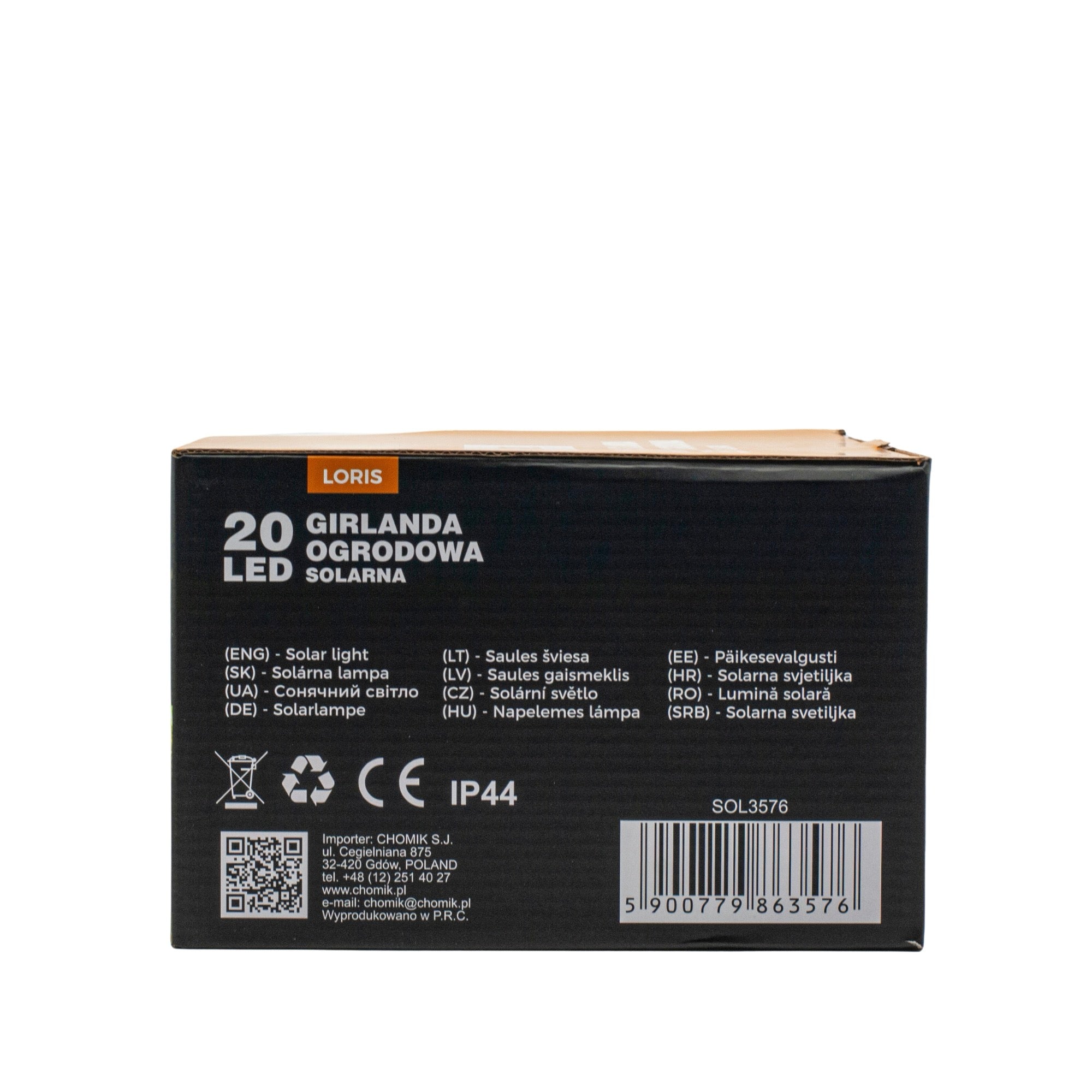 Ghirlanda luminoasa, LED, model Loris, 20 becuri, 580cm, incarcare solara, lumina alb multicolor