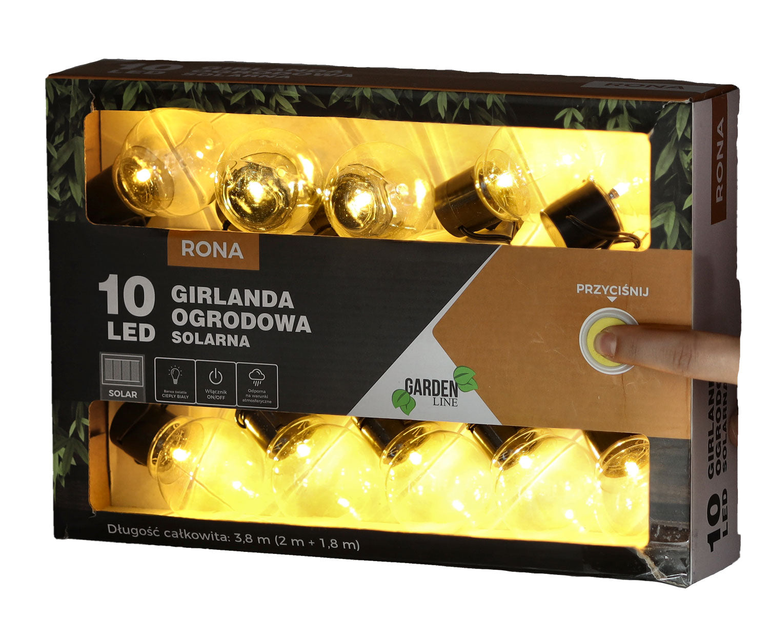 Ghirlanda luminoasa, LED, model Rona, 10 becuri, 380cm, incarcare solara, lumina alb cald
