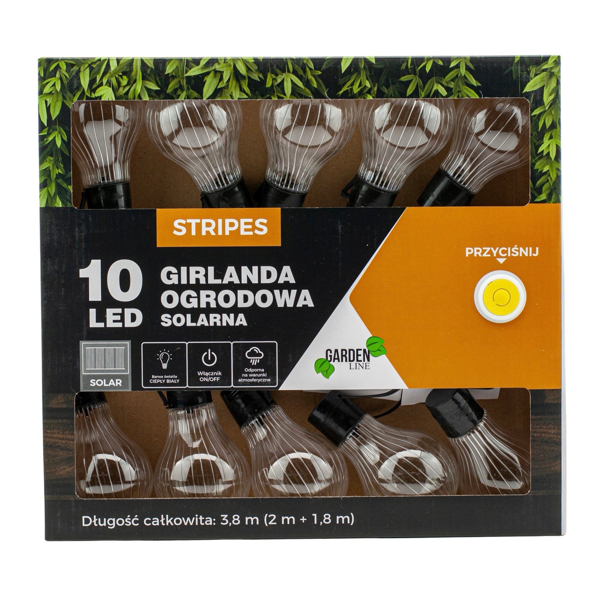 Ghirlanda luminoasa, LED, model Stripes, 10 becuri, 380cm, incarcare solara, lumina alb cald - 4