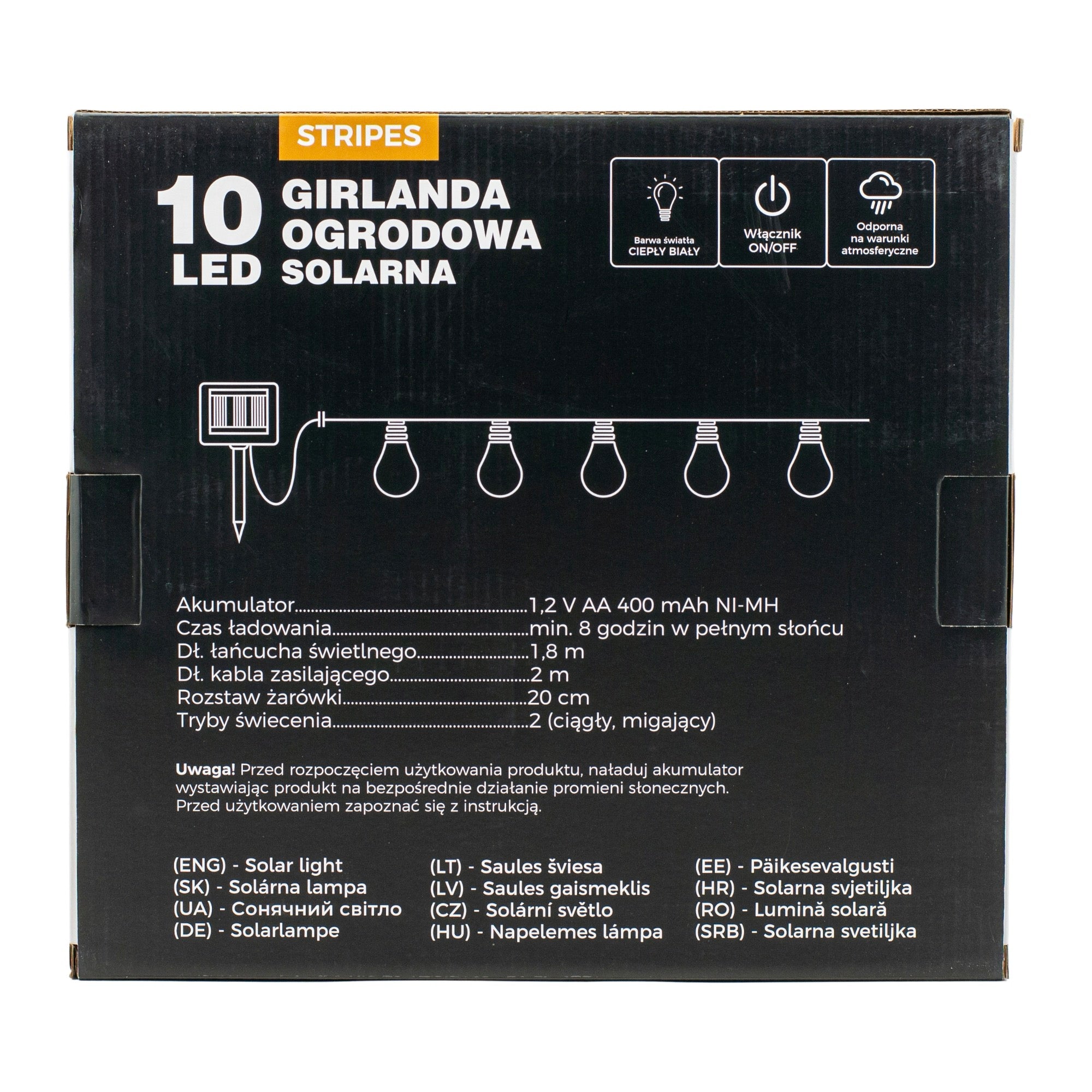 Ghirlanda luminoasa, LED, model Stripes, 10 becuri, 380cm, incarcare solara, lumina alb cald - 5