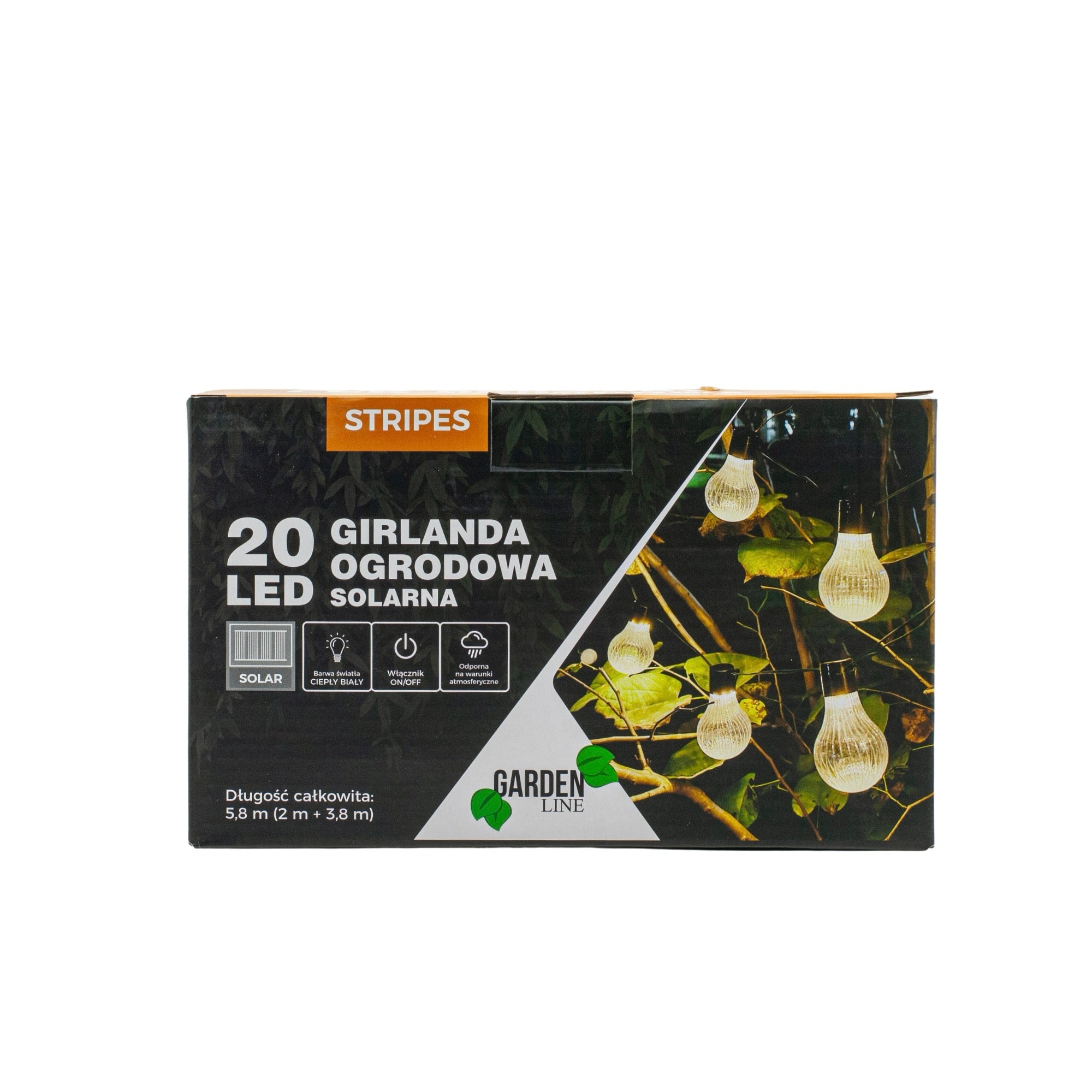 Ghirlanda luminoasa, LED, model Stripes, 20 becuri, 580cm, incarcare solara, lumina alb cald