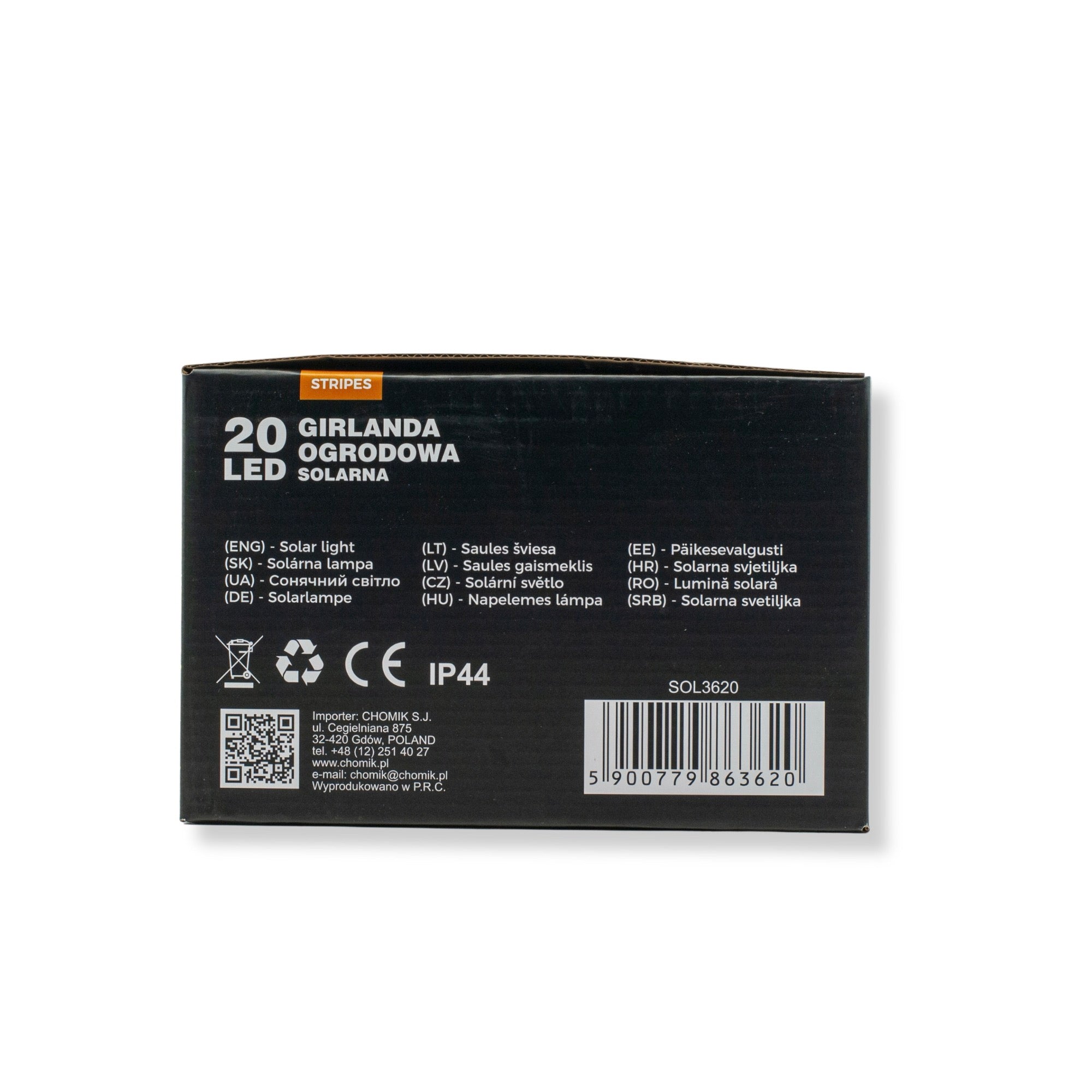 Ghirlanda luminoasa, LED, model Stripes, 20 becuri, 580cm, incarcare solara, lumina alb cald
