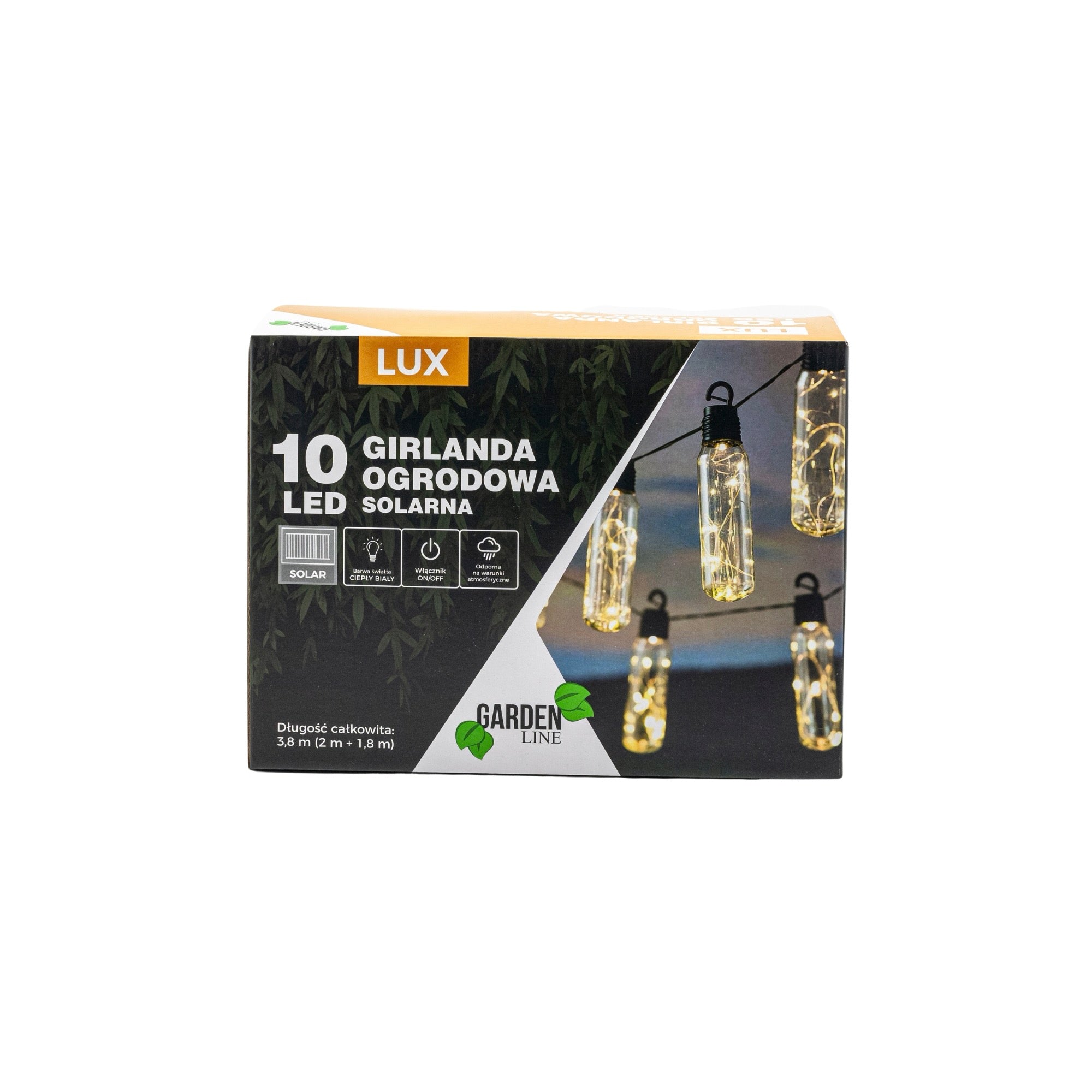 Ghirlanda luminoasa, LED, model Lux, 10 becuri, 380cm, incarcare solara, lumina alb cald
