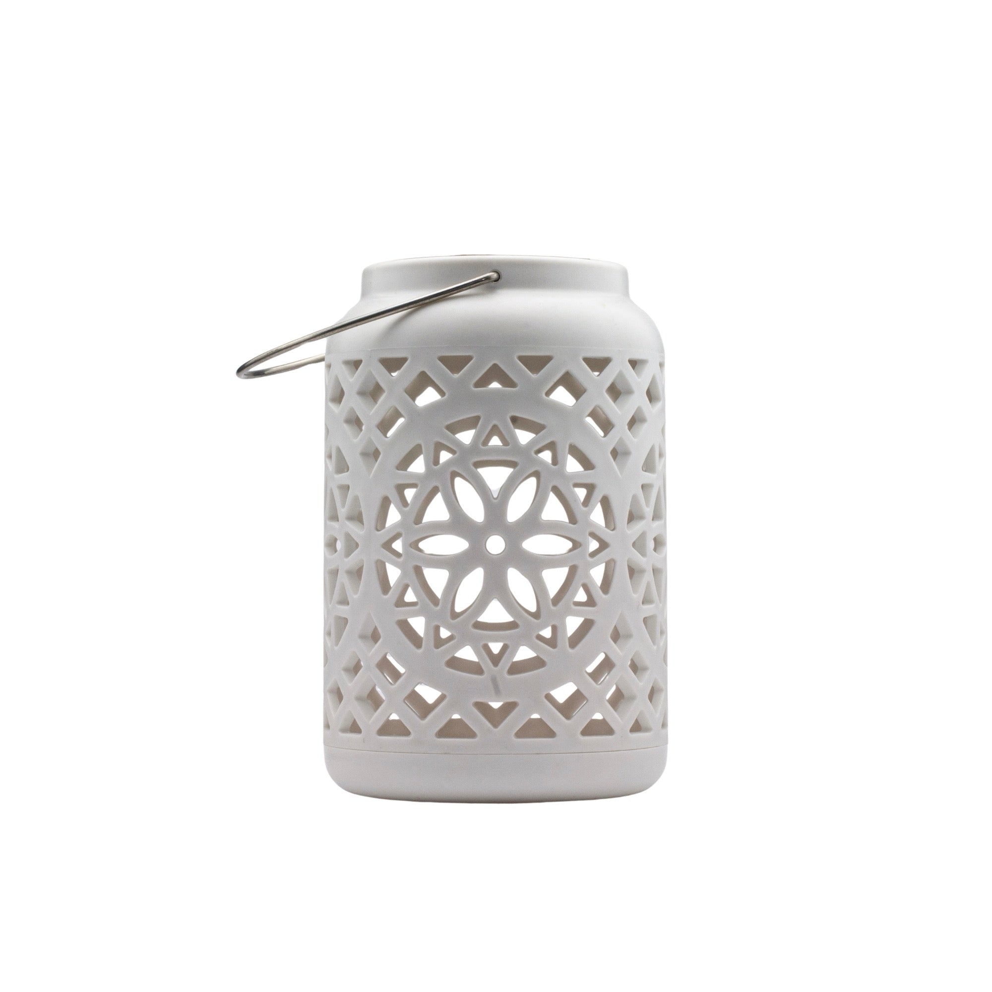Felinar decorativ solar, LED, pentru exterior, 12x12x18.5cm, alb
