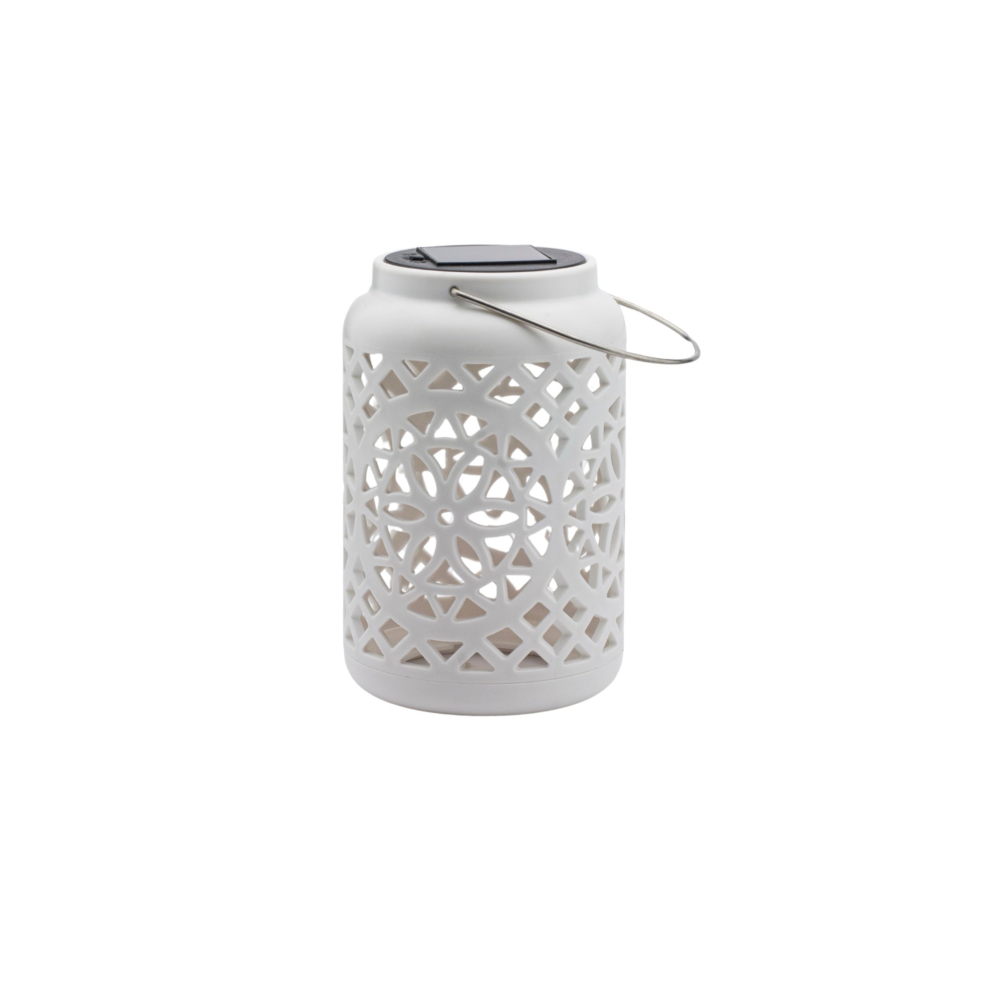 Felinar decorativ solar, LED, pentru exterior, 12x12x18.5cm, alb