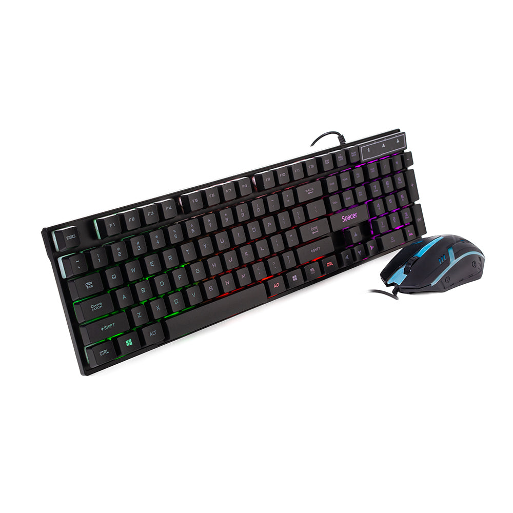 KIT gaming SPACER USB, tastatura RGB rainbow + mouse optic 7 culori, black, "SP-GK-01"