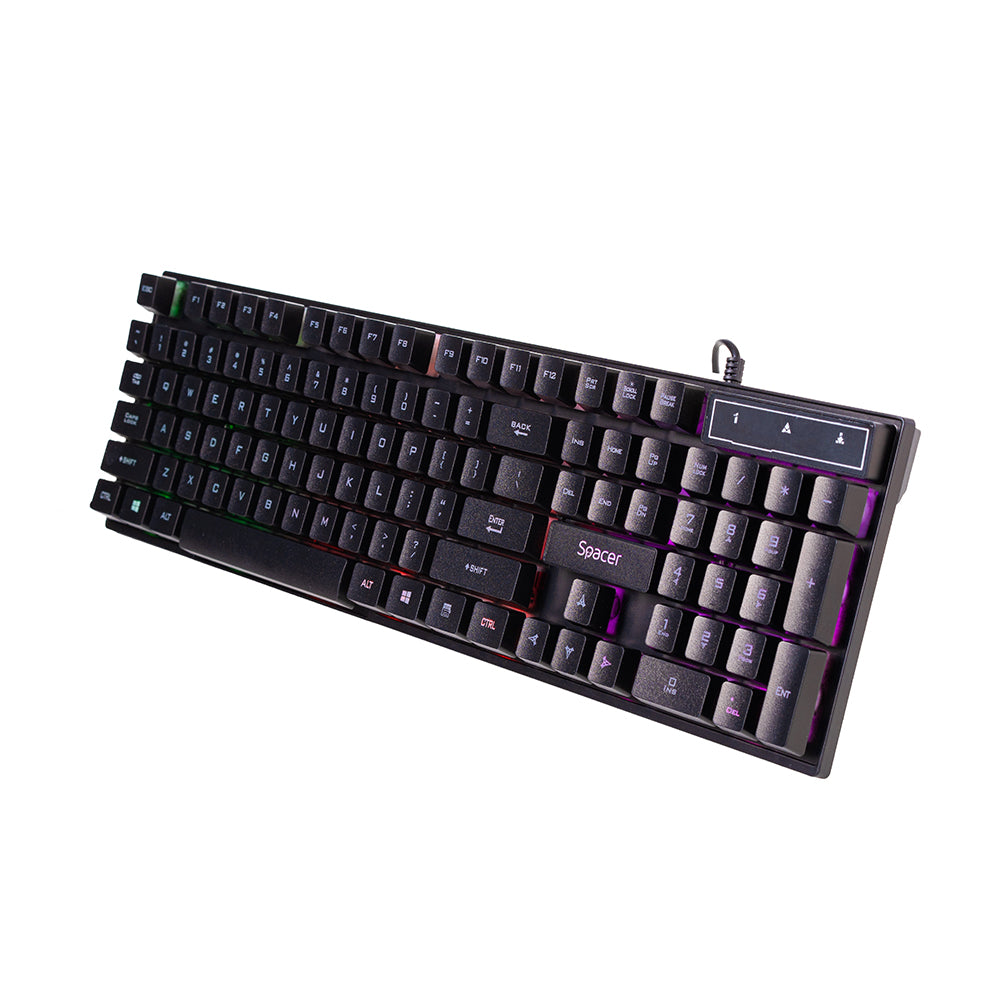 KIT gaming SPACER USB, tastatura RGB rainbow + mouse optic 7 culori, black, "SP-GK-01"