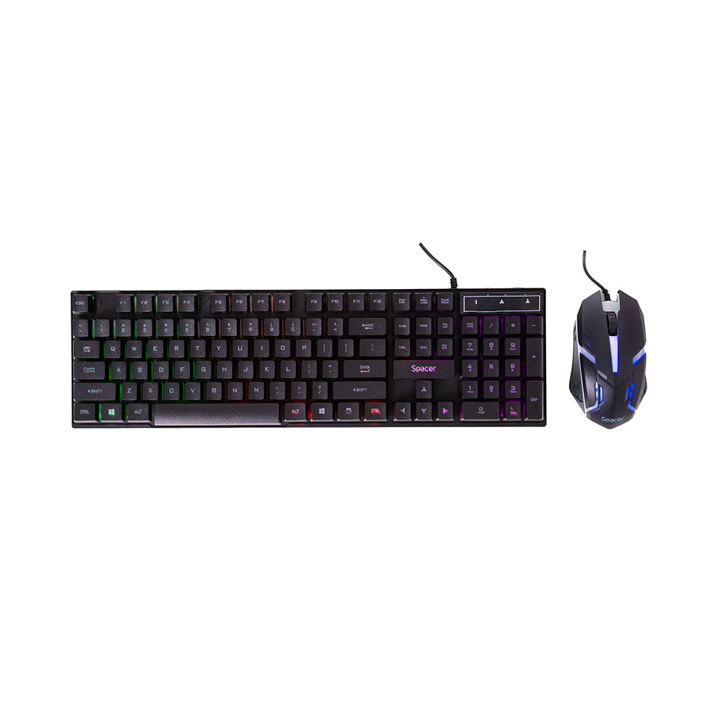 KIT gaming SPACER USB, tastatura RGB rainbow + mouse optic 7 culori, black, "SP-GK-01"