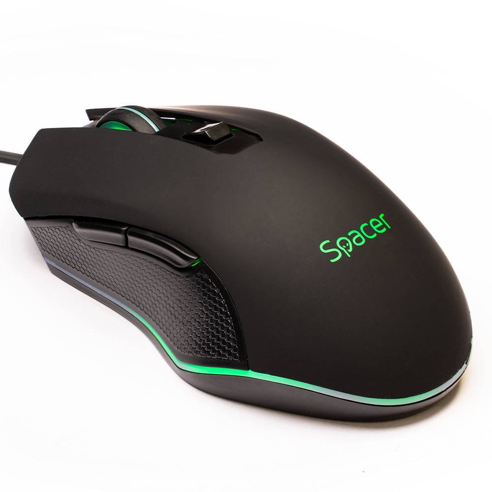 MOUSE Spacer - gaming, gaming, cu fir, USB, optic, 7200 dpi, butoane/scroll 6/1, iluminare, negru, "SP-GM-01"