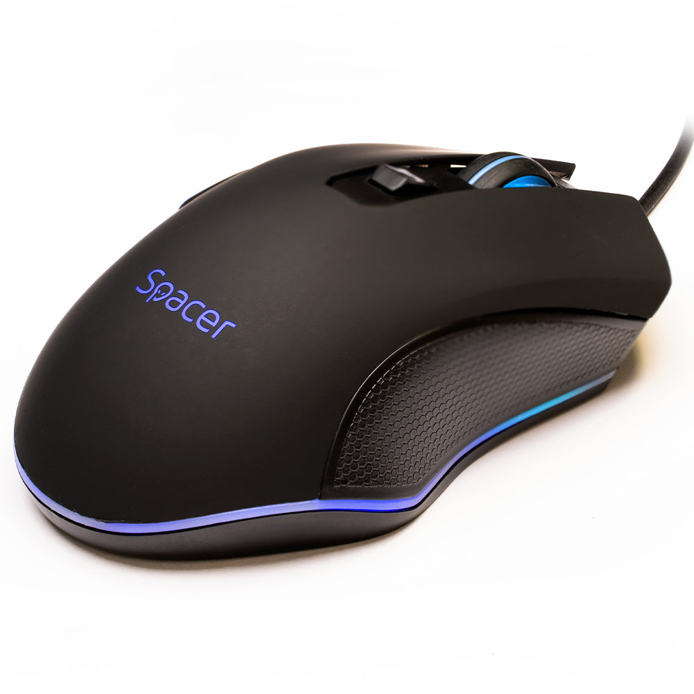 MOUSE Spacer - gaming, gaming, cu fir, USB, optic, 7200 dpi, butoane/scroll 6/1, iluminare, negru, "SP-GM-01"