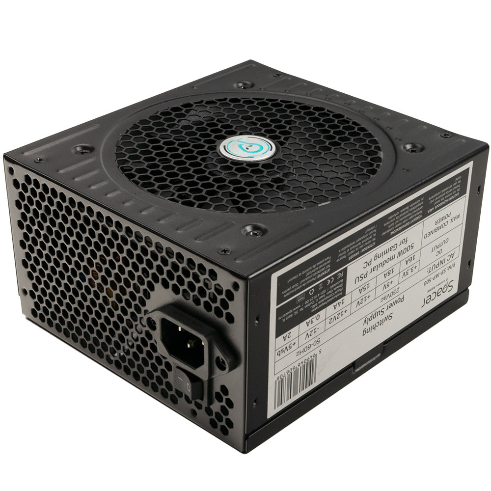 SURSA SPACER MODULARA 500 (for 500W Gaming PC), fan 120mm, MB (20+4) x1, CPU (4+4) x1, PCI-E (6+2) x1, SATA x3, Molex x3, *retail* "SP-MP-500"