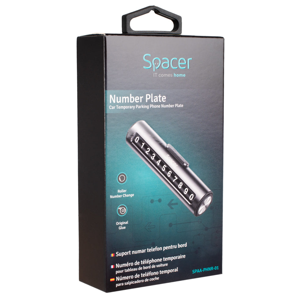 SUPORT numar de telefon parbriz Spacer, Functie ascundere numar, Negru, "SPAA-PHNR-01"