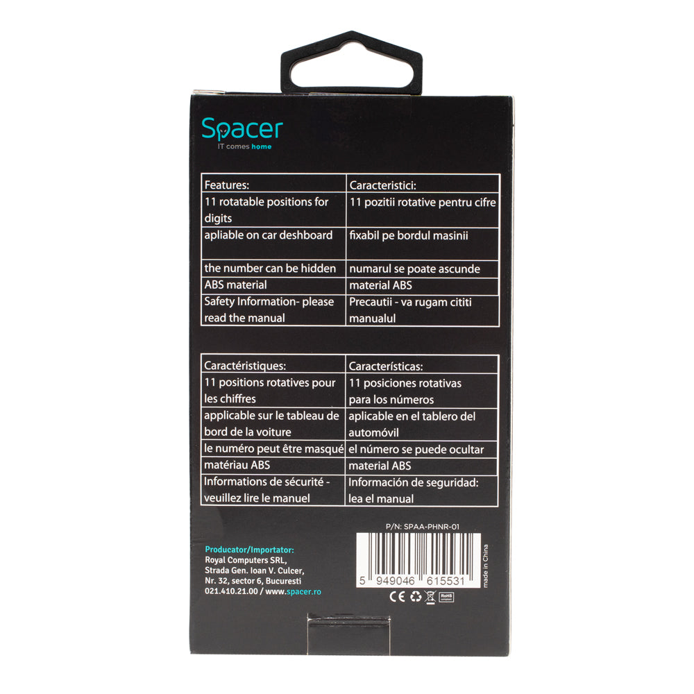 SUPORT numar de telefon parbriz Spacer, Functie ascundere numar, Negru, "SPAA-PHNR-01"