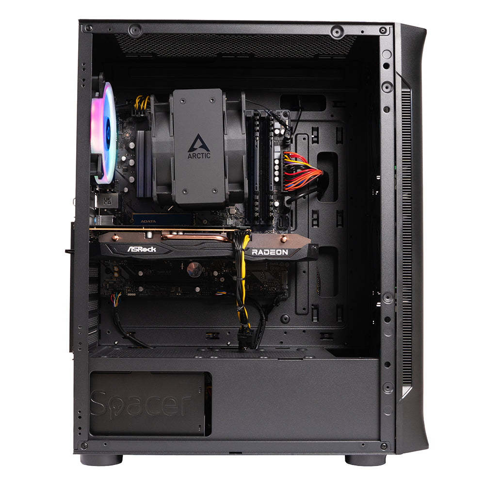 Sistem Desktop PC Gaming Spacer Overlord, Ryzen 5 5600, 32 GB DDR4, 1TB SSD, RX 7600 Challenger 8GB OC, no OS, negru, "SPACER-Overlord-09VN" - 5949046616132