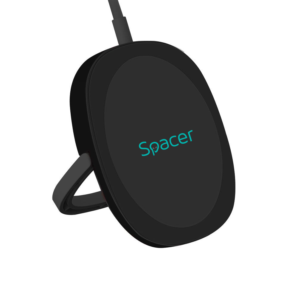 ALIMENTATOR wireless SPACER, Quick Charge 15W Qi, conector Type-C, rol de stand prin prindere magnetica, negru "SPAR-WCHGQ-02"