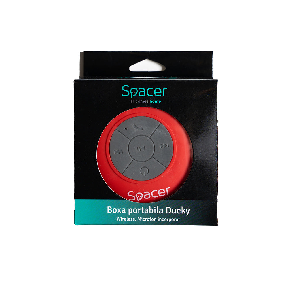 BOXA SPACER portabila bluetooth, DUCKY-RED, RMS: 3W, control volum, acumulator 300mAh, microfon incorporat, timp de funct. pana la 4 ore, distanta max. 10m, incarcare USB, ROSU, "SPB-DUCKY-RED" 43501770