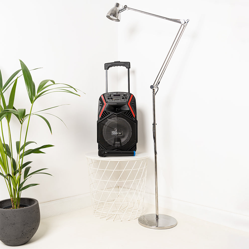 BOXA SPACER portabila bluetooth COUGAR, tip troler, RMS: 35W, 8" woofer, acumulator 3.7V,1800 mAh, input : AUX audio, radio FM, guitar, USB/microSD, remote control, wireless microphone, black, "SPB-H8-BT" 43501597