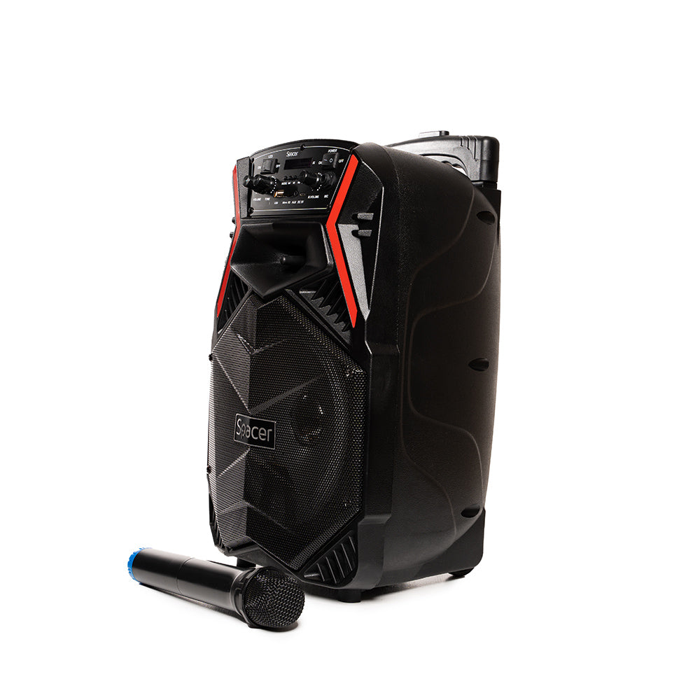 BOXA SPACER portabila bluetooth COUGAR, tip troler, RMS: 35W, 8" woofer, acumulator 3.7V,1800 mAh, input : AUX audio, radio FM, guitar, USB/microSD, remote control, wireless microphone, black, "SPB-H8-BT" 43501597
