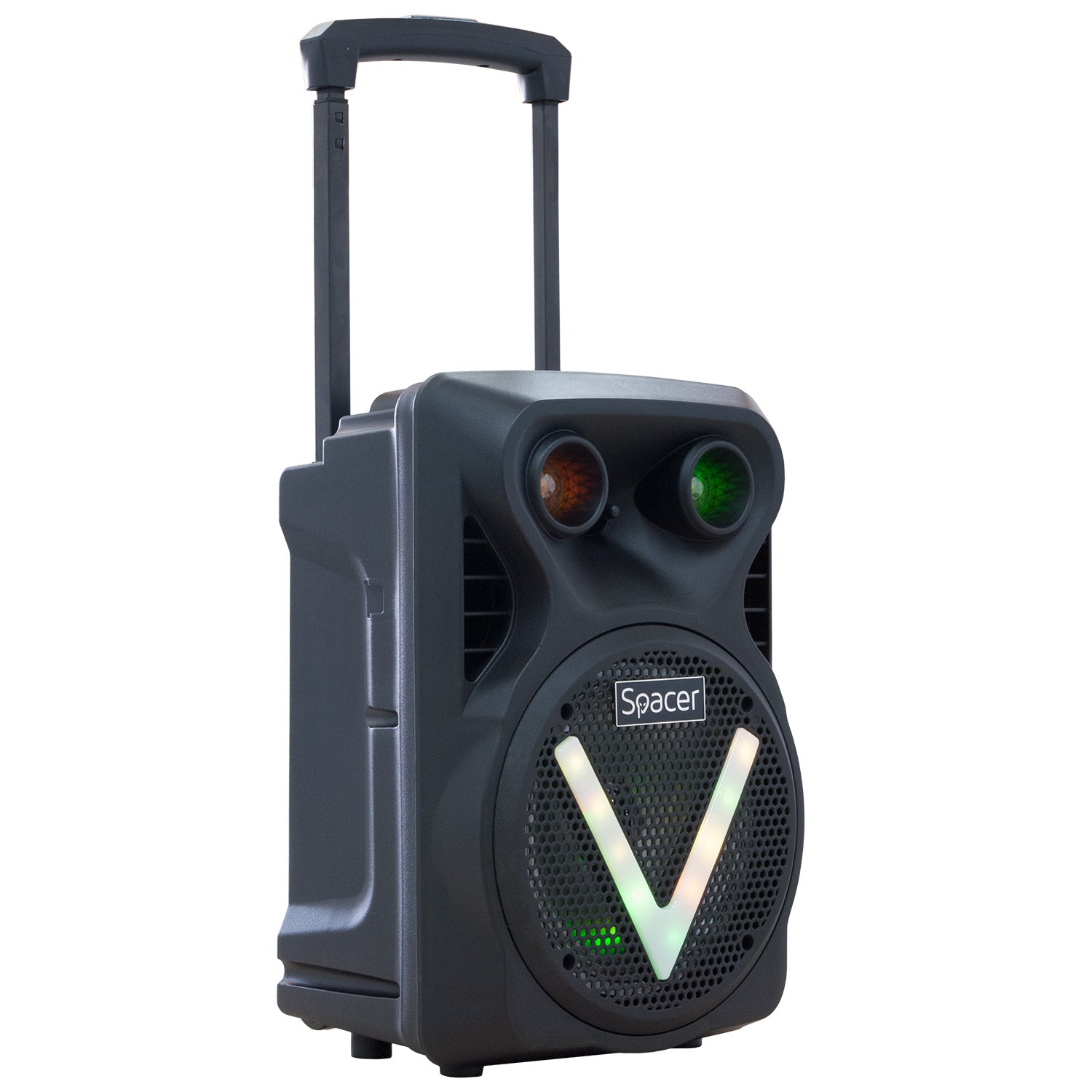 BOXA SPACER portabila bluetooth WildCat, tip troler, RMS: 35W, 8" woofer, acumulator 3.7V 1800 mAh, input : AUX audio, USB/microSD, remote control, wireless microphone, black, "SPBO-WildCat" (include TV 10lei)