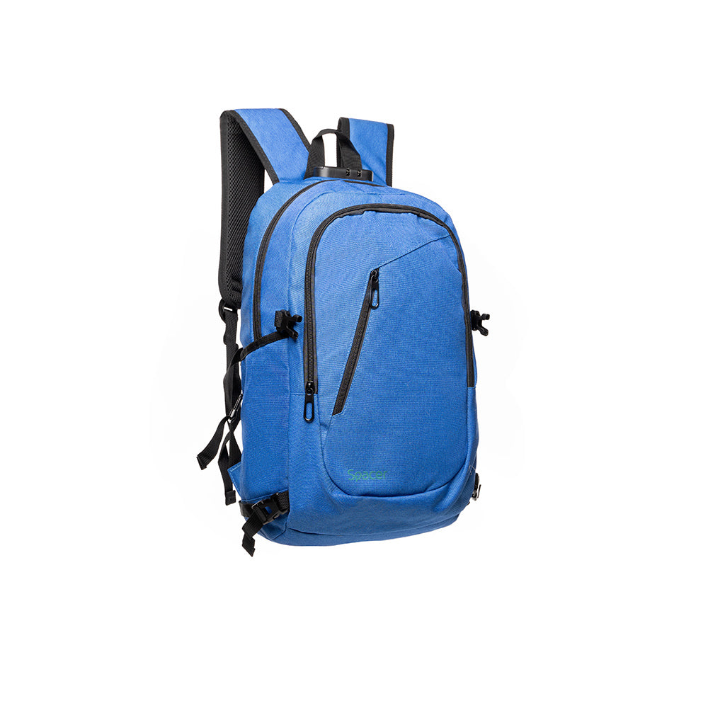 RUCSAC SPACER, pt. notebook de max. 15.6", 2 compartimente, buzunar frontal, buzunar lateral x 2, blocare fermoar, USB 2.0 (M)(pt. acces la Power Bank), Jack 3.5 mm (pt. acces la casti), waterproof, poliester, albastru, "Duke", "SPBP-DUKE-BL"