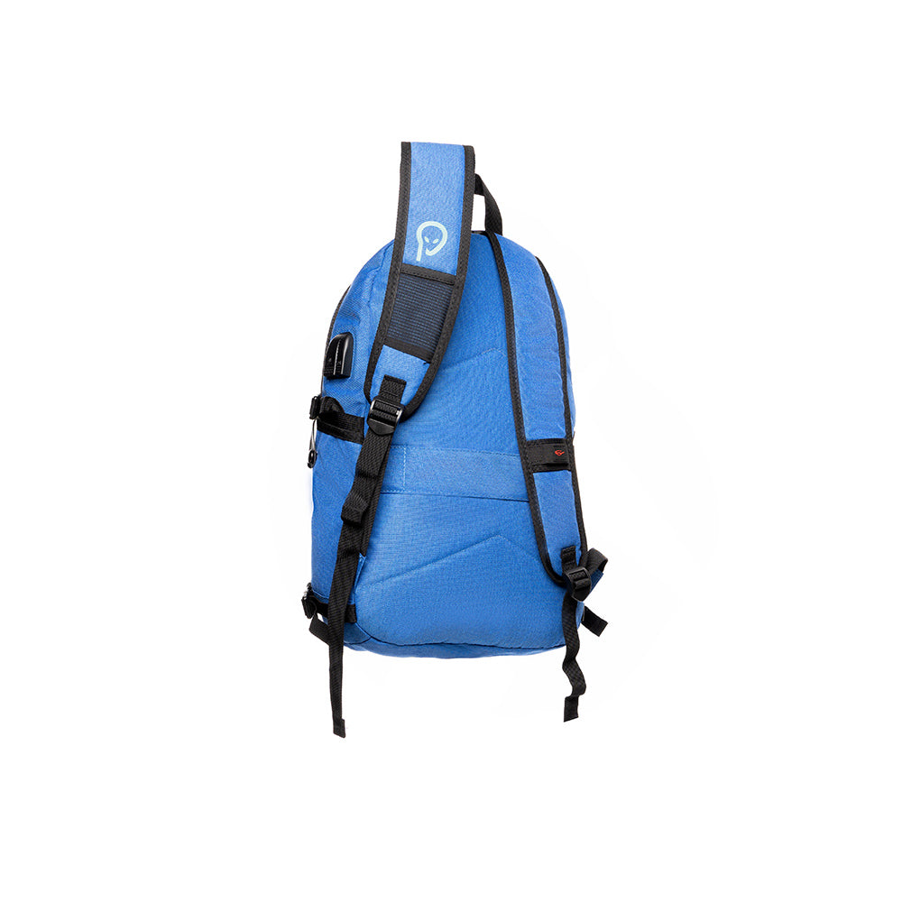 RUCSAC SPACER, pt. notebook de max. 15.6", 2 compartimente, buzunar frontal, buzunar lateral x 2, blocare fermoar, USB 2.0 (M)(pt. acces la Power Bank), Jack 3.5 mm (pt. acces la casti), waterproof, poliester, albastru, "Duke", "SPBP-DUKE-BL"