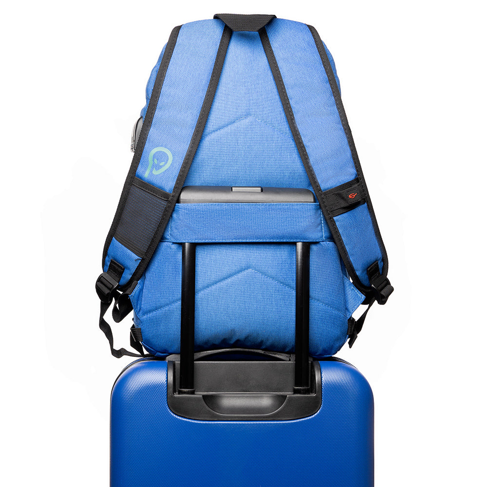 RUCSAC SPACER, pt. notebook de max. 15.6", 2 compartimente, buzunar frontal, buzunar lateral x 2, blocare fermoar, USB 2.0 (M)(pt. acces la Power Bank), Jack 3.5 mm (pt. acces la casti), waterproof, poliester, albastru, "Duke", "SPBP-DUKE-BL"