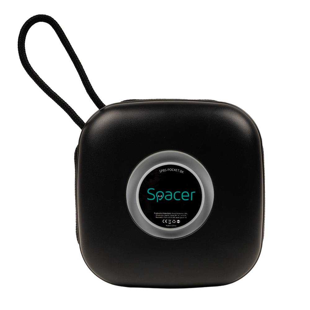 BOXA SPACER portabila bluetooth, POCKET-BK, RMS: 5W, RGB, acumulator 500mAh, timp de functionare pana la 5 ore, pana la 40m, incarcare USB Type-C, IPX5, BLACK, "SPBS-POCKET-BK"