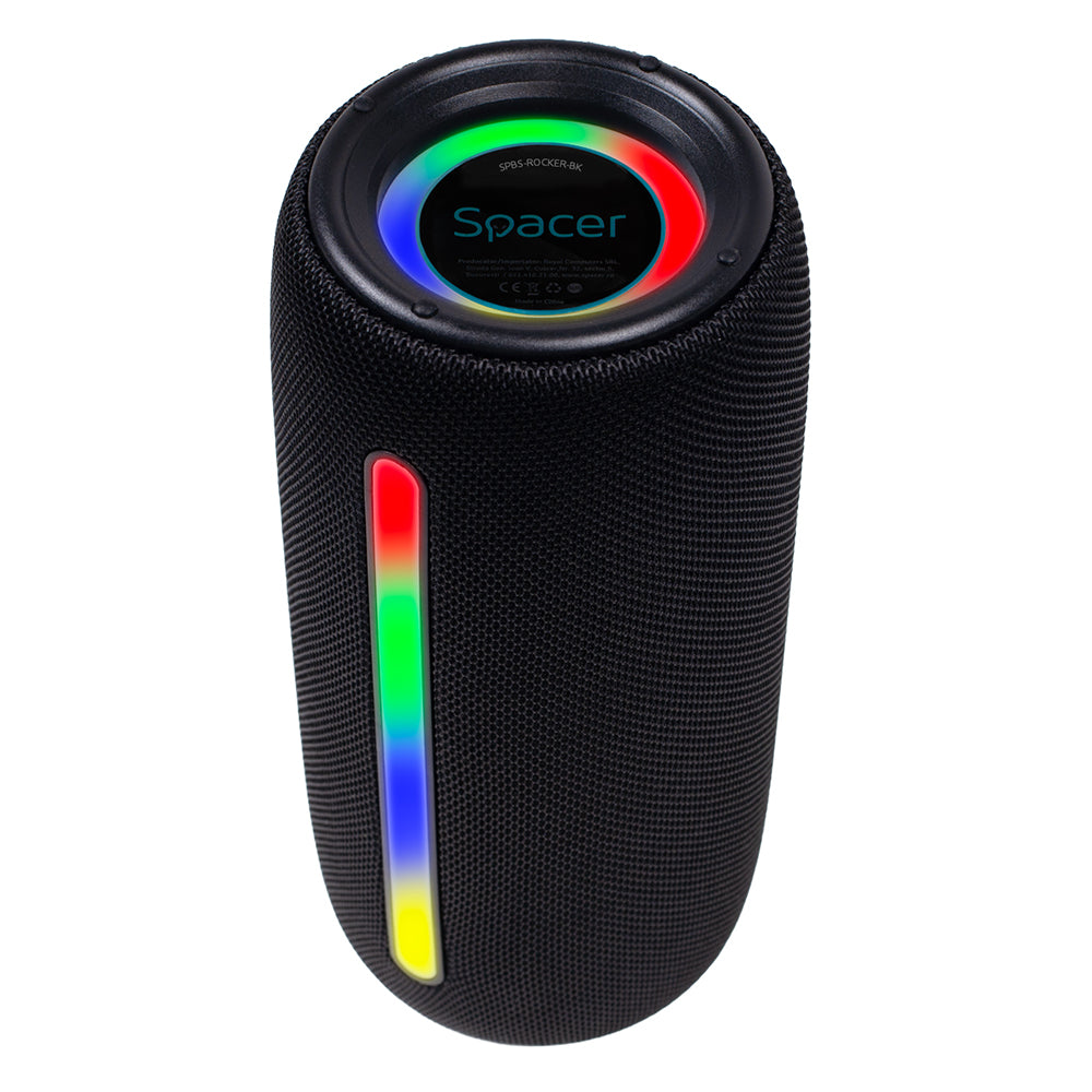 BOXA SPACER portabila bluetooth, ROCKER-BK, RMS: 10W (5W x 2), RGB, acumulator 1800mAh, timp de functionare pana la 5 ore, pana la 10m, AUX, FM radio, microSD, USB, incarcare USB Type-C, BLACK, "SPBS-ROCKER-BK"