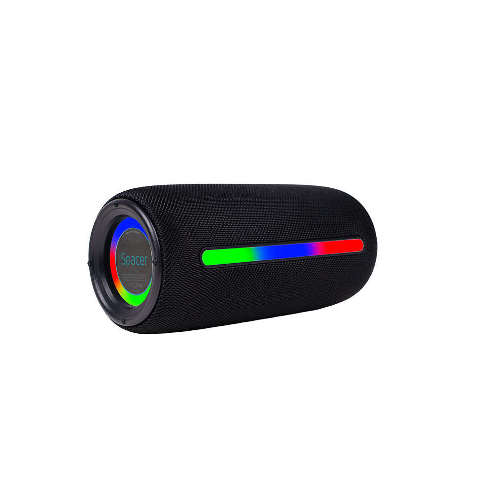 BOXA SPACER portabila bluetooth, ROCKER-BK, RMS: 10W (5W x 2), RGB, acumulator 1800mAh, timp de functionare pana la 5 ore, pana la 10m, AUX, FM radio, microSD, USB, incarcare USB Type-C, BLACK, "SPBS-ROCKER-BK"
