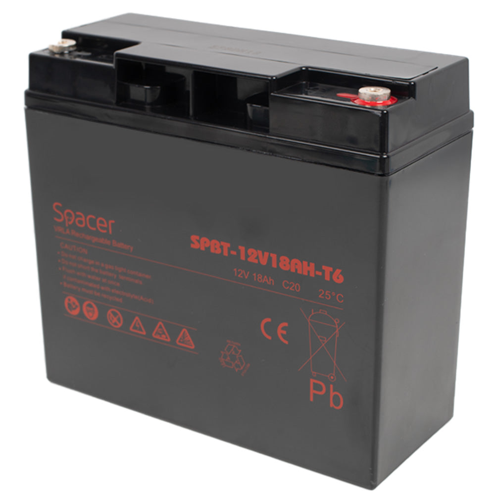 ACUMULATOR UPS SPACER 12V / 18Ah, dimensiuni: 181x77x167mm, inaltime+terminal: 167mm, terminal F6(T6), "SPBT-12V18AH-T6"