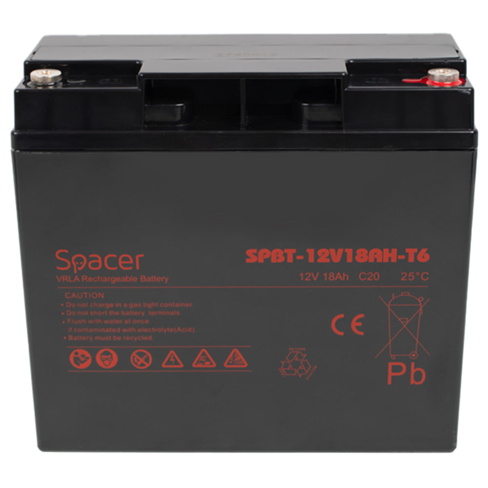 ACUMULATOR UPS SPACER 12V / 18Ah, dimensiuni: 181x77x167mm, inaltime+terminal: 167mm, terminal F6(T6), "SPBT-12V18AH-T6"