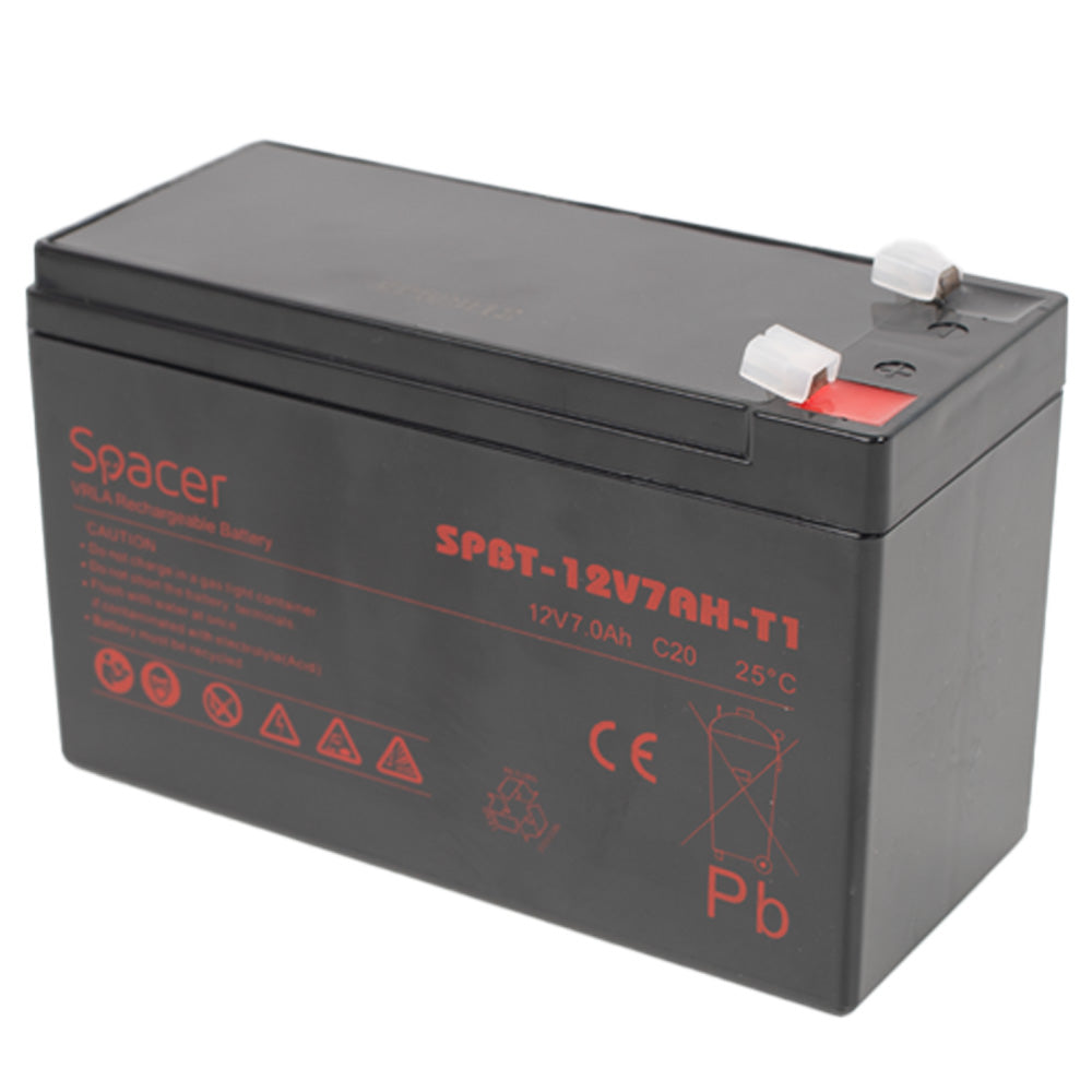 ACUMULATOR UPS SPACER 12V / 7Ah, dimensiuni: 151x66x96mm, inaltime+terminal: 102mm, terminal F1(T1), pt. sisteme de securitate, "SPBT-12V7AH-T1"