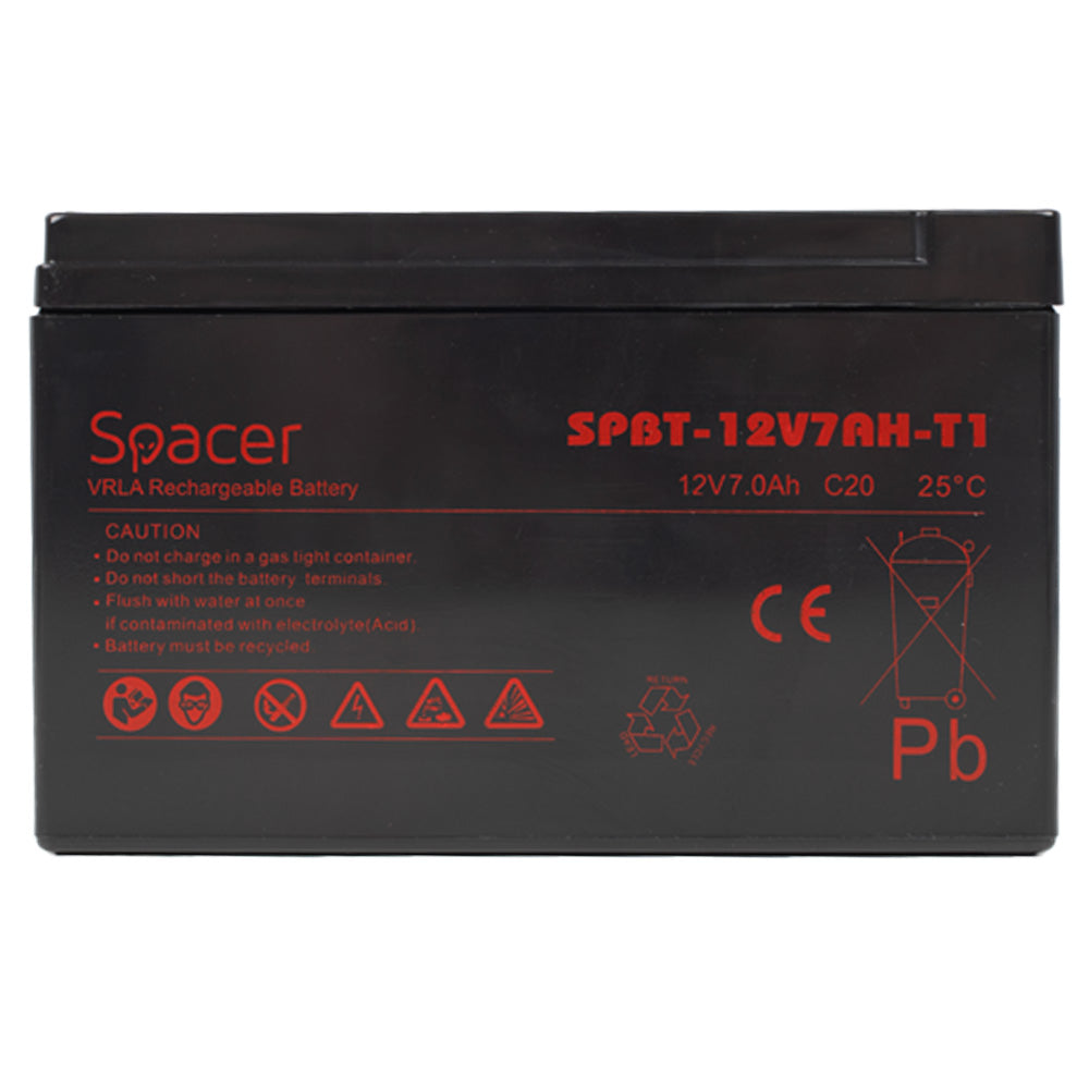 ACUMULATOR UPS SPACER 12V / 7Ah, dimensiuni: 151x66x96mm, inaltime+terminal: 102mm, terminal F1(T1), pt. sisteme de securitate, "SPBT-12V7AH-T1"