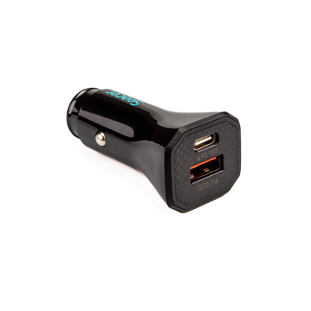 ALIMENTATOR auto SPACER Fast Charge 12W, 5V/2.4A max, putere 12W, 1 x USB + 1 x USB Type-C, pt. bricheta auto, black, "SPCC-DUO-03"