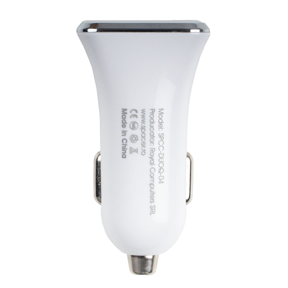 ALIMENTATOR auto SPACER QC si PD 38W total max, USB Quick Charge 18W; Power Delivery 20W, 38W total max., 1 x USB + 1 x USB Type-C, pt. bricheta auto, alb, "SPCC-DUOQ-04"