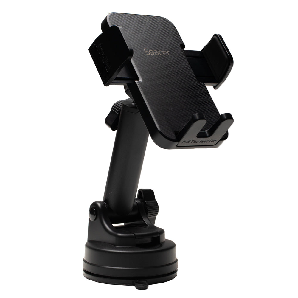 SUPORT auto SPACER pt. SmartPhone, fixare pe bord sau geam prin ventuza, brat telescopic, sistem auto-lock, rotire 360 grade, negru, "SPCH-CLAMP-VNTZ-04"
