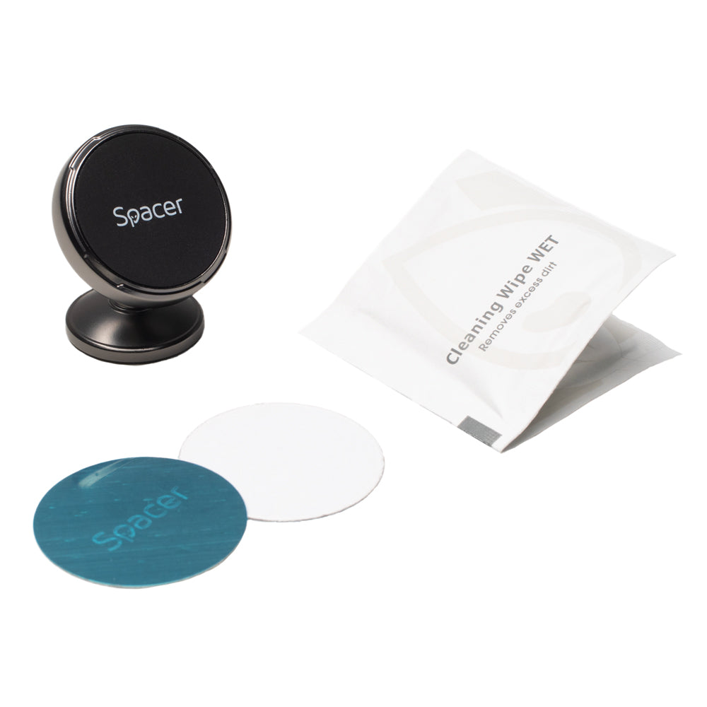 SUPORT auto magnetic SPACER pt. SmartPhone, Metalic,fixare prin adeziv, Magnetic, 4 SuperMagneti N50, rotire 360 grade, negru, "SPCH-MAG-FIX-03"