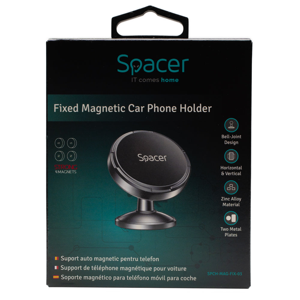 SUPORT auto magnetic SPACER pt. SmartPhone, Metalic,fixare prin adeziv, Magnetic, 4 SuperMagneti N50, rotire 360 grade, negru, "SPCH-MAG-FIX-03"