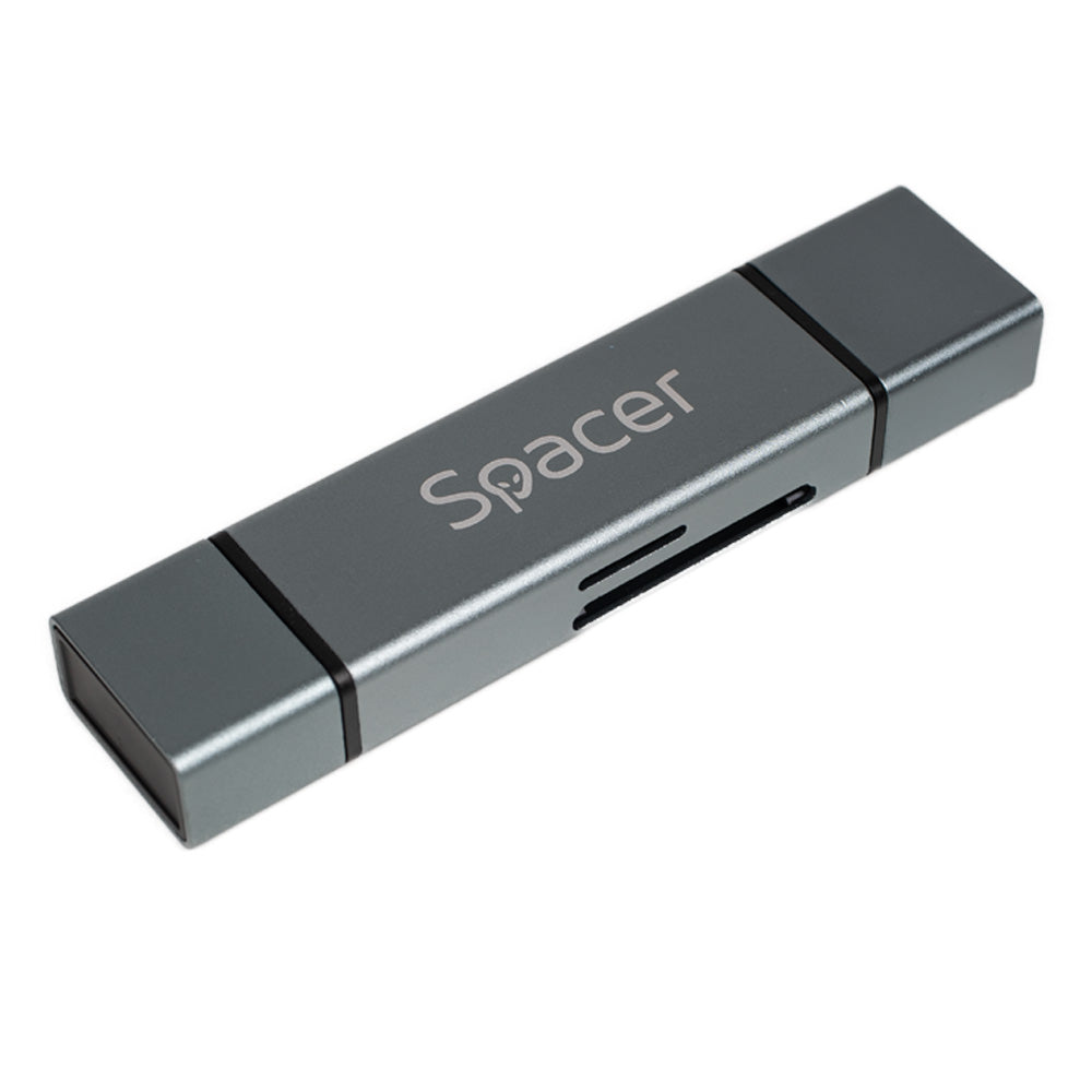 CARD READER extern SPACER, 4 in 1, interfata USB 2.0, USB Type C, citeste/scrie: SD, micro SD; extraconectori mama USB si Type-C, aluminiu, "SPCR-TYPEC-USB-01"