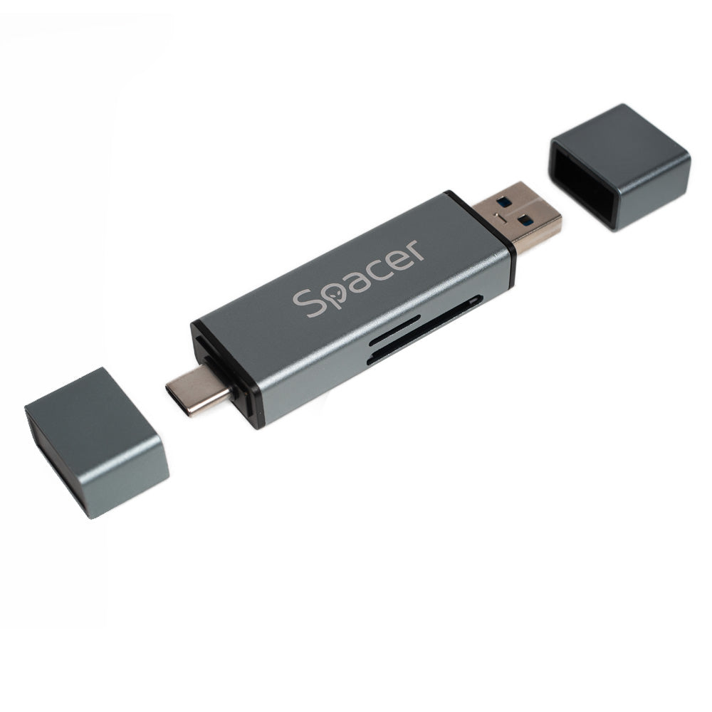 CARD READER extern SPACER, 4 in 1, interfata USB 2.0, USB Type C, citeste/scrie: SD, micro SD; extraconectori mama USB si Type-C, aluminiu, "SPCR-TYPEC-USB-01"