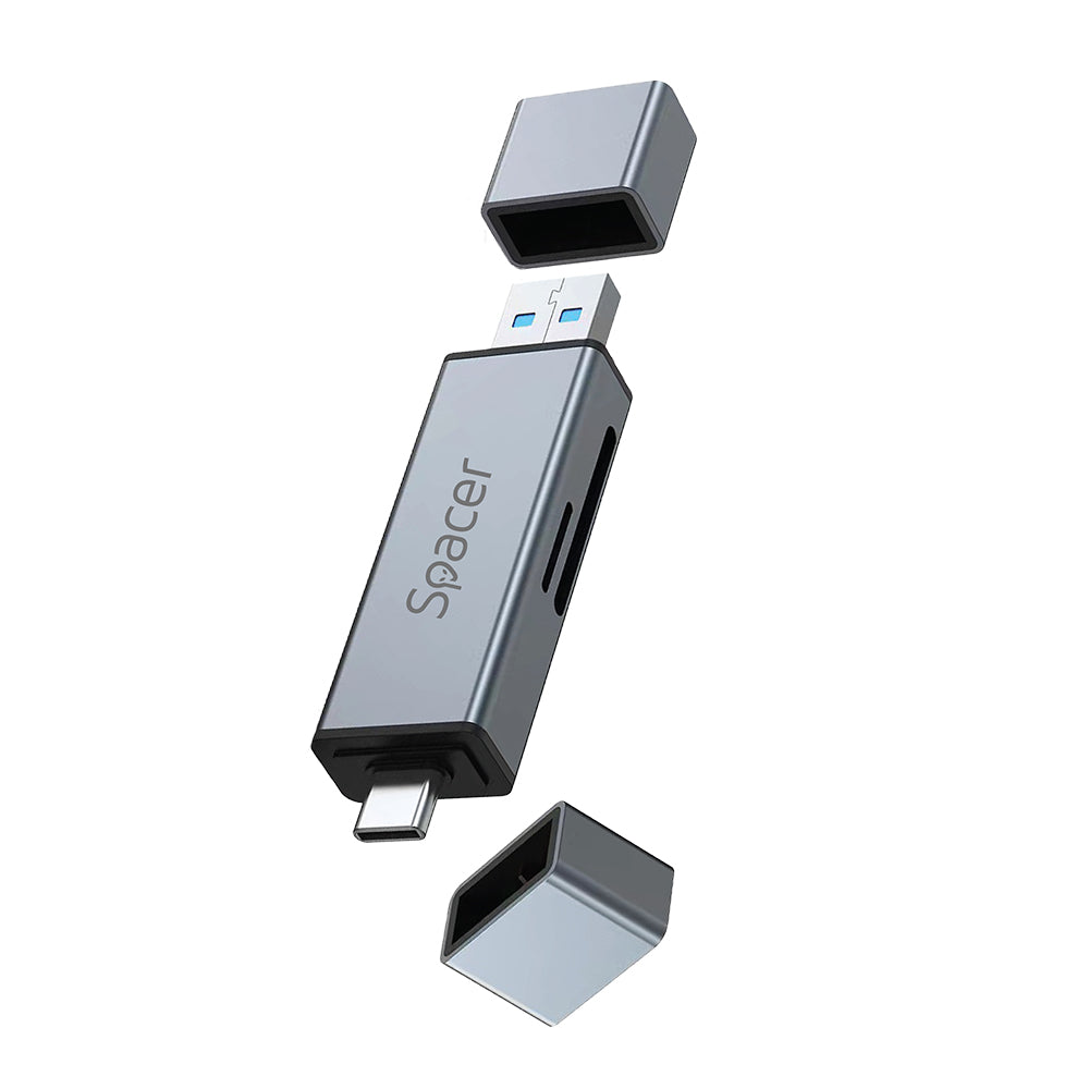 CARD READER extern SPACER, 4 in 1, interfata USB 2.0, USB Type C, citeste/scrie: SD, micro SD; extraconectori mama USB si Type-C, aluminiu, "SPCR-TYPEC-USB-01"