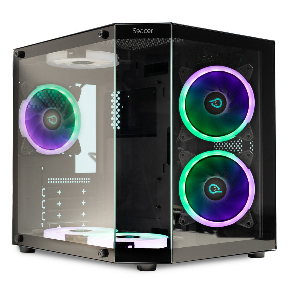 CARCASA SPACER - gaming, Mini Tower, mATX "Compact" (max 244 x 200 mm), "AQUARIUM", fara sursa, sticla securizata, USB 3.0 x 1, USB Type-C x 1, HD-Audio, Jack 3.5mm x 1, black "SPCS-GC-AQUARIUM-BK"