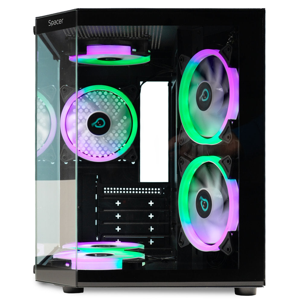 CARCASA SPACER - gaming, Mini Tower, mATX "Compact" (max 244x200 mm) ,"AQUARIUM", fara sursa, sticla securizata, 3xARGB fan,HUB,telecomanda, USB 3.0x1, USB Type-Cx1, HD-Audio, Jack 3.5mmx1, black "SPCS-GC-AQUARIUM-BK-3F"