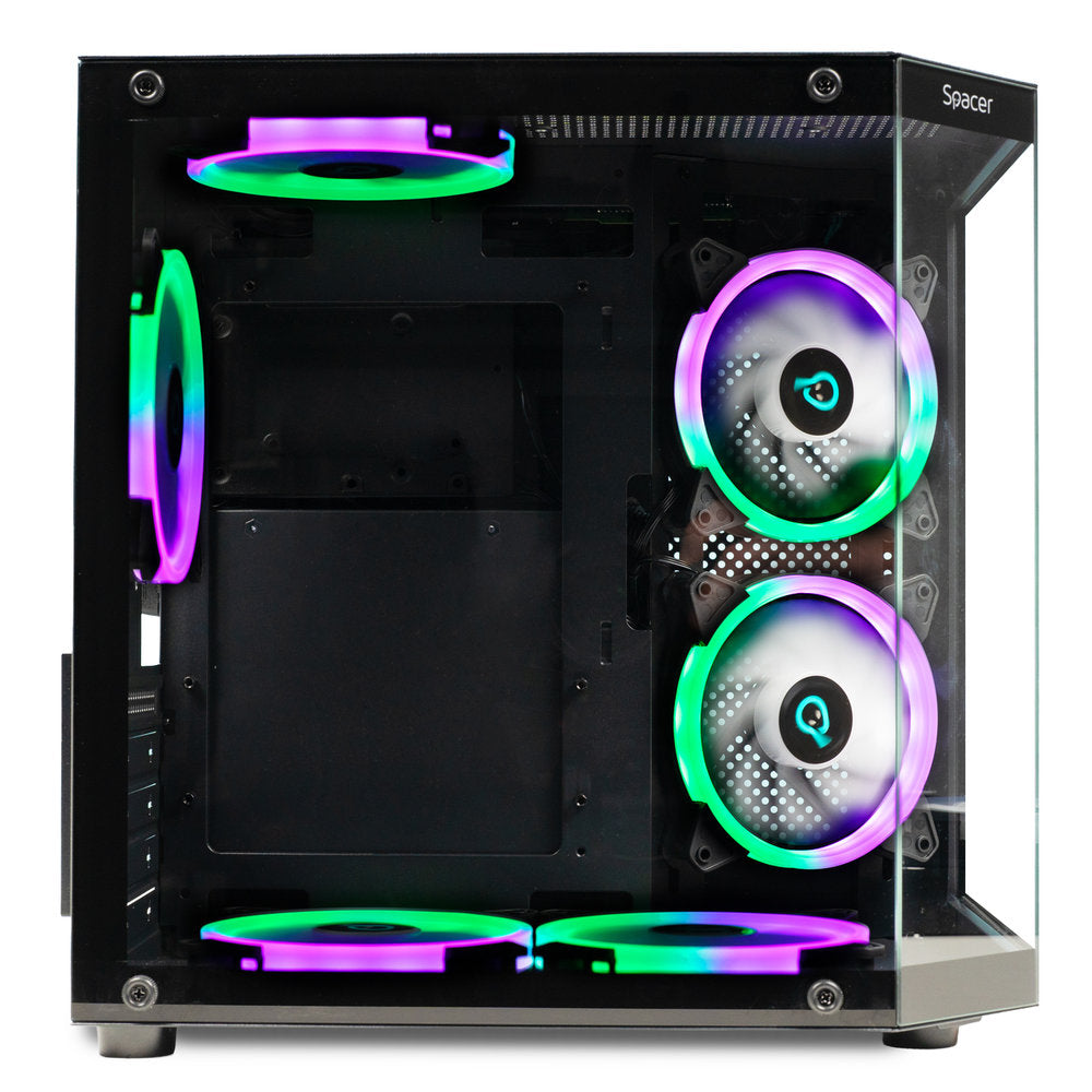 CARCASA SPACER - gaming, Mini Tower, mATX "Compact" (max 244x200 mm) ,"AQUARIUM", fara sursa, sticla securizata, 3xARGB fan,HUB,telecomanda, USB 3.0x1, USB Type-Cx1, HD-Audio, Jack 3.5mmx1, black "SPCS-GC-AQUARIUM-BK-3F"