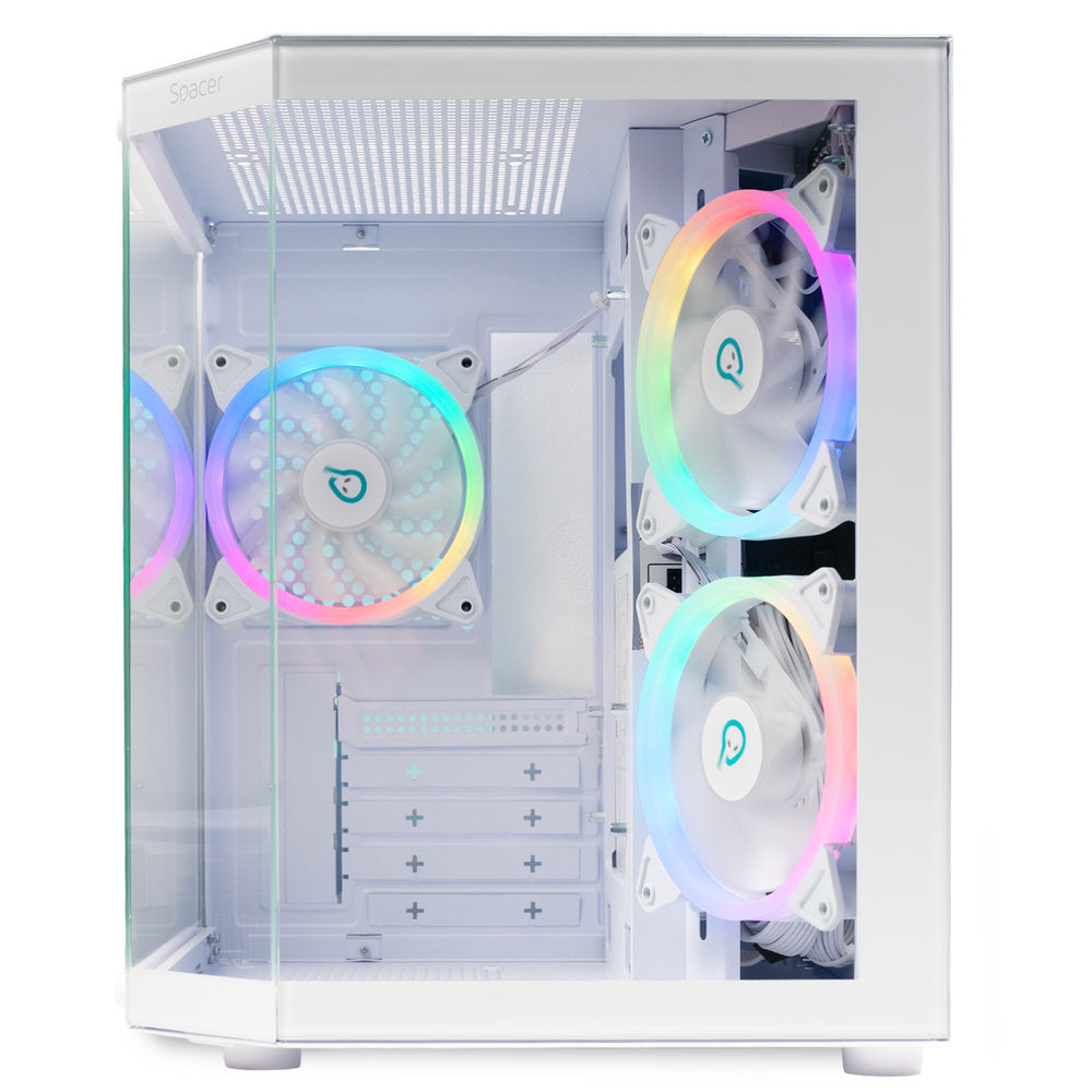 CARCASA SPACER - gaming, Mini Tower, mATX "Compact" (max 244x200 mm), "AQUARIUM", fara sursa, sticla securizata, 3xARGB fan, HUB, telecomanda, USB 3.0x1, USB Type-Cx1, HD-Audio, Jack 3.5mmx1, white "SPCS-GC-AQUARIUM-WH-3F"