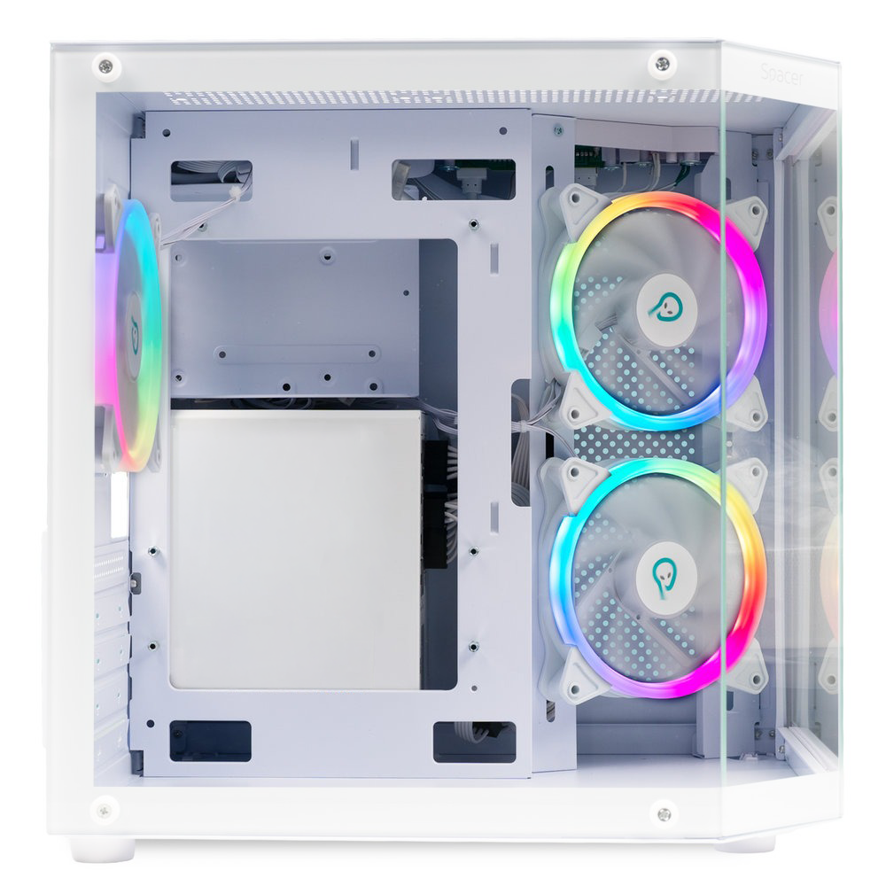 CARCASA SPACER - gaming, Mini Tower, mATX "Compact" (max 244 x 200 mm), "AQUARIUM", fara sursa, sticla securizata, USB 3.0 x 1, USB Type-C x 1, HD-Audio, Jack 3.5mm x 1, white "SPCS-GC-AQUARIUM-WH"