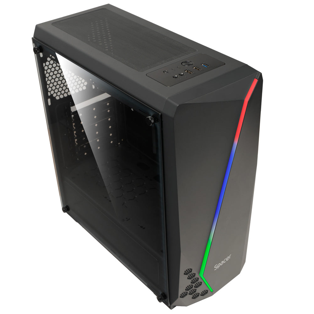CARCASA SPACER - gaming, Middle Tower, ATX, "FLASH", fara sursa, sticla securizata, USB 2.0 x 2, USB 3.0 x 1, PSU shroud, black "SPCS-GC-FLASH"